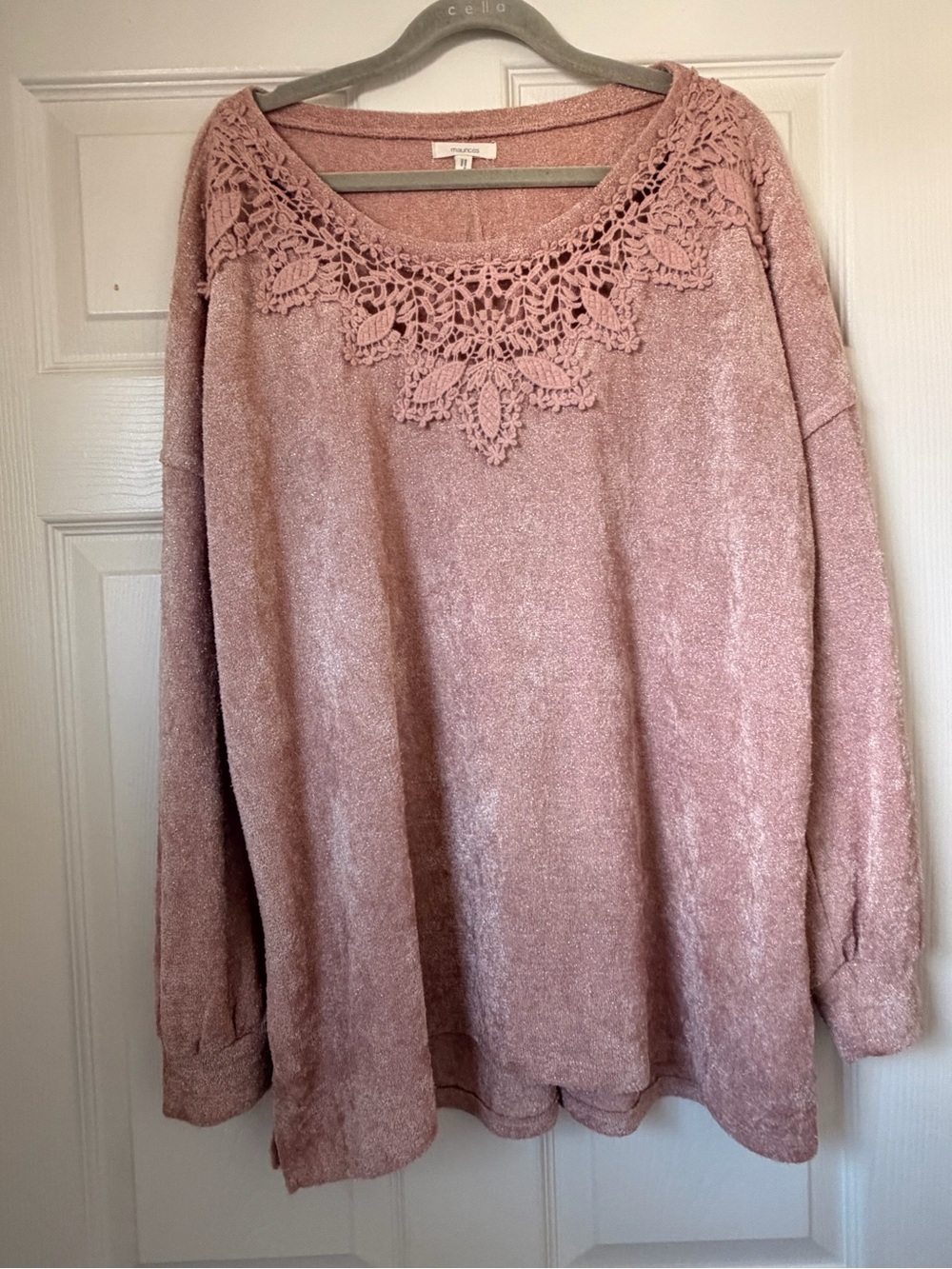 Maurices Crochet Yoke Scoop Neck Sweater - Dusty Pink